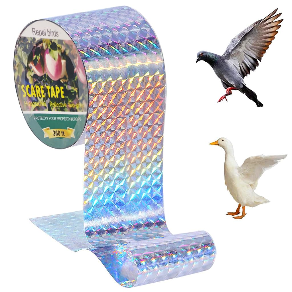 HASTHIP 110m x 4.8cm Bird Repellent for Balcony, Silver Reflective Ribbon PET Double Side GlarePigeon Scarer, Ornamental Spiral Deterrent Control Device for Roof Edge, Fence HASTHIP 110m x 4.8cm Bird Repellent for Balcony, Silver Reflective Ribbon PET Double Side GlarePigeon Scarer, Ornamental Spiral Deterrent Control Device for Roof Edge, Fence